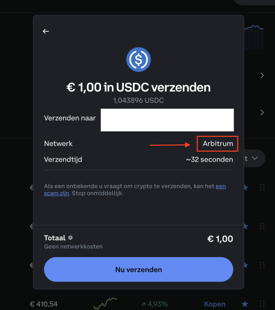 USDC via Arbitrum verzenden